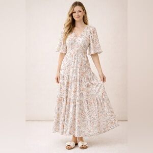 Tuckernuck The Ginger Floral Short Flutter Sleeves Maxi Dress NWOT